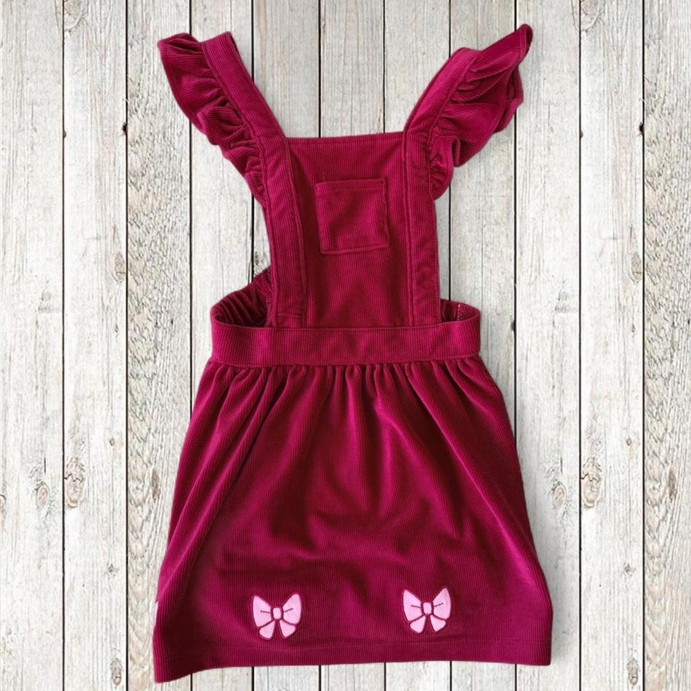Bluey Girls Pink Corduroy Ruffle Overall Dress Size 5T Bow